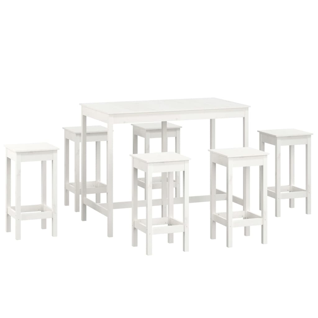 Set mobilier de bar, 7 piese, alb, lemn masiv de pin