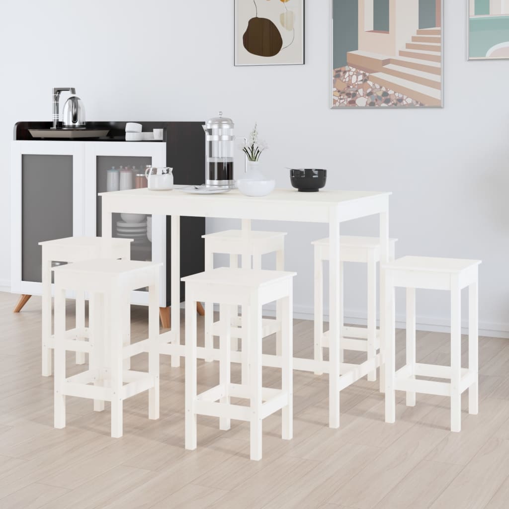 Set mobilier de bar, 7 piese, alb, lemn masiv de pin