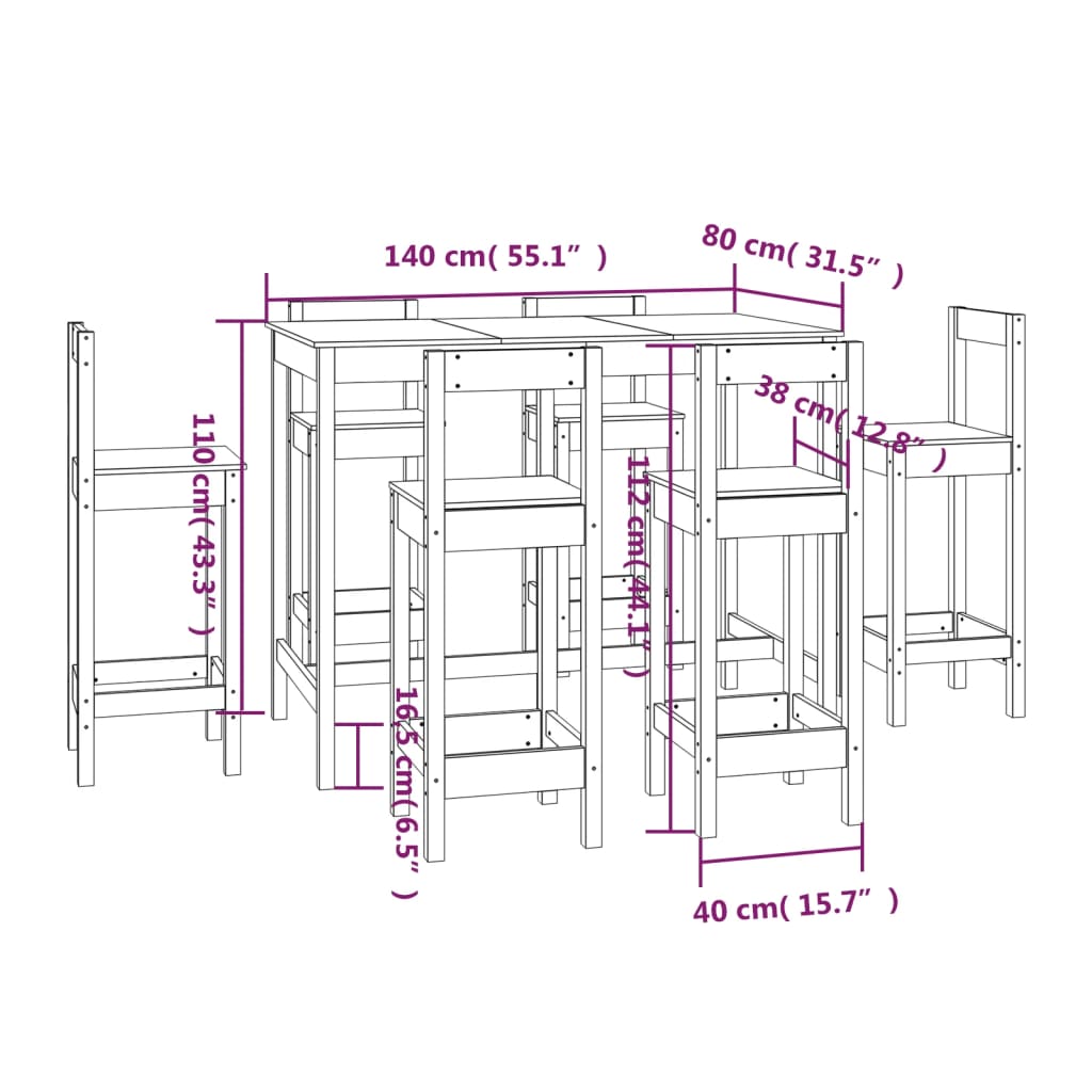 Set mobilier de bar, 7 piese, lemn masiv de pin