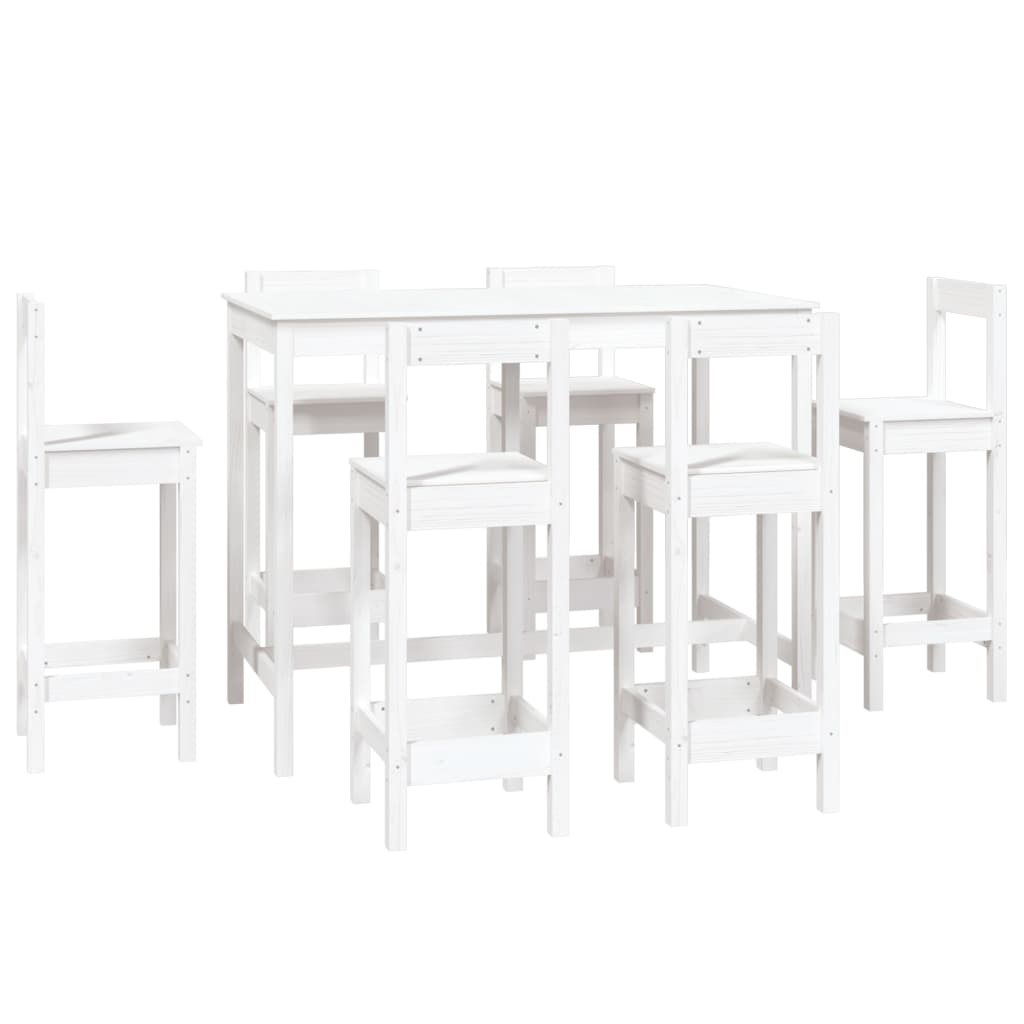 Set mobilier de bar, 7 piese, alb, lemn masiv de pin