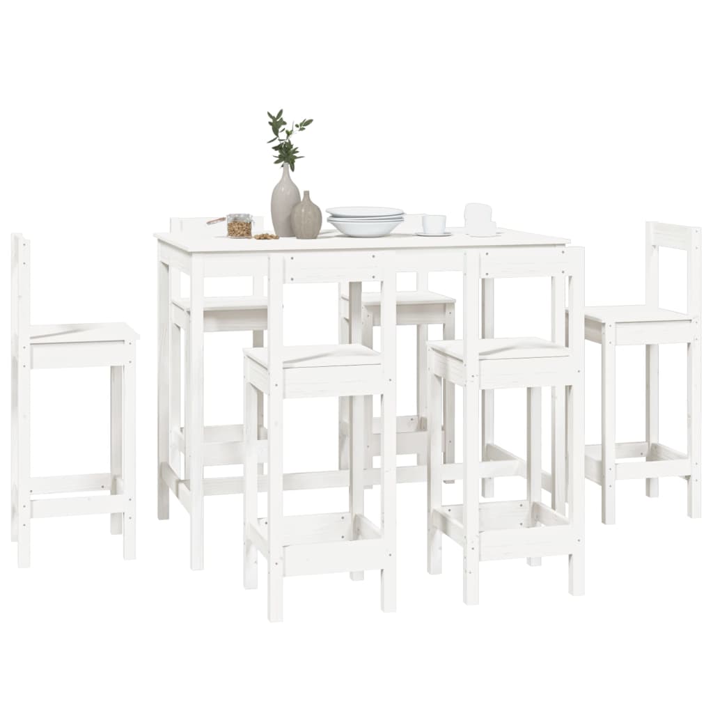 Set mobilier de bar, 7 piese, alb, lemn masiv de pin