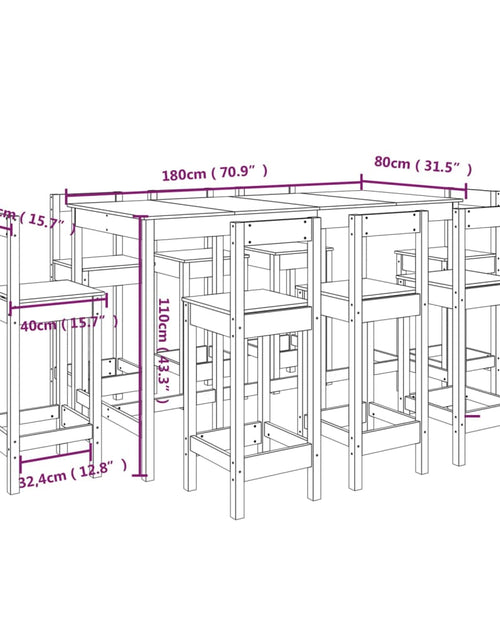 Încărcați imaginea în vizualizatorul Galerie, Set mobilier de bar, 9 piese, lemn masiv de pin
