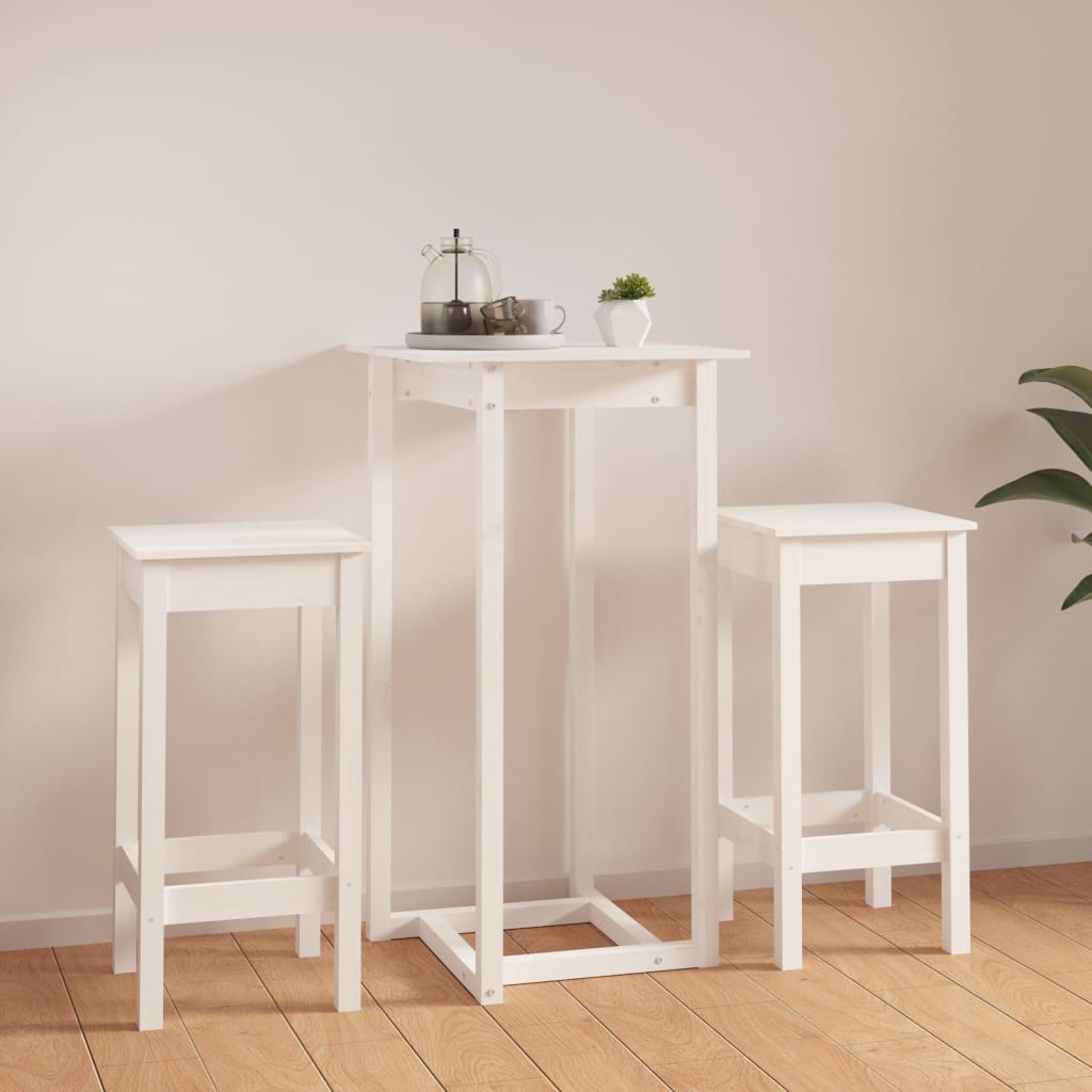 Set mobilier de bar, 3 piese, alb, lemn masiv de pin