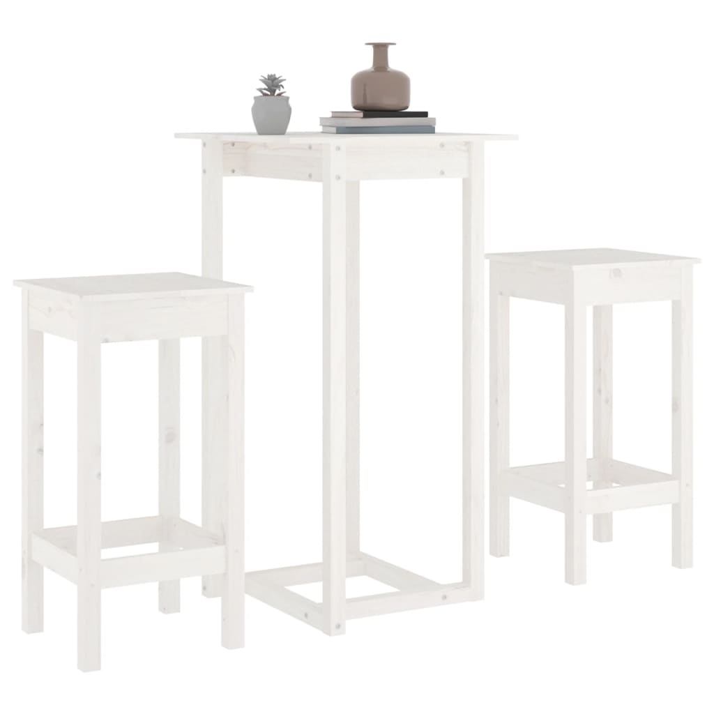 Set mobilier de bar, 3 piese, alb, lemn masiv de pin