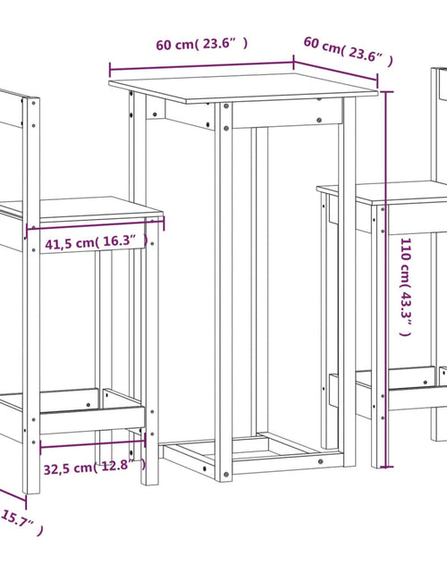 Загрузите изображение в средство просмотра галереи, Set mobilier de bar, 3 piese, lemn masiv de pin
