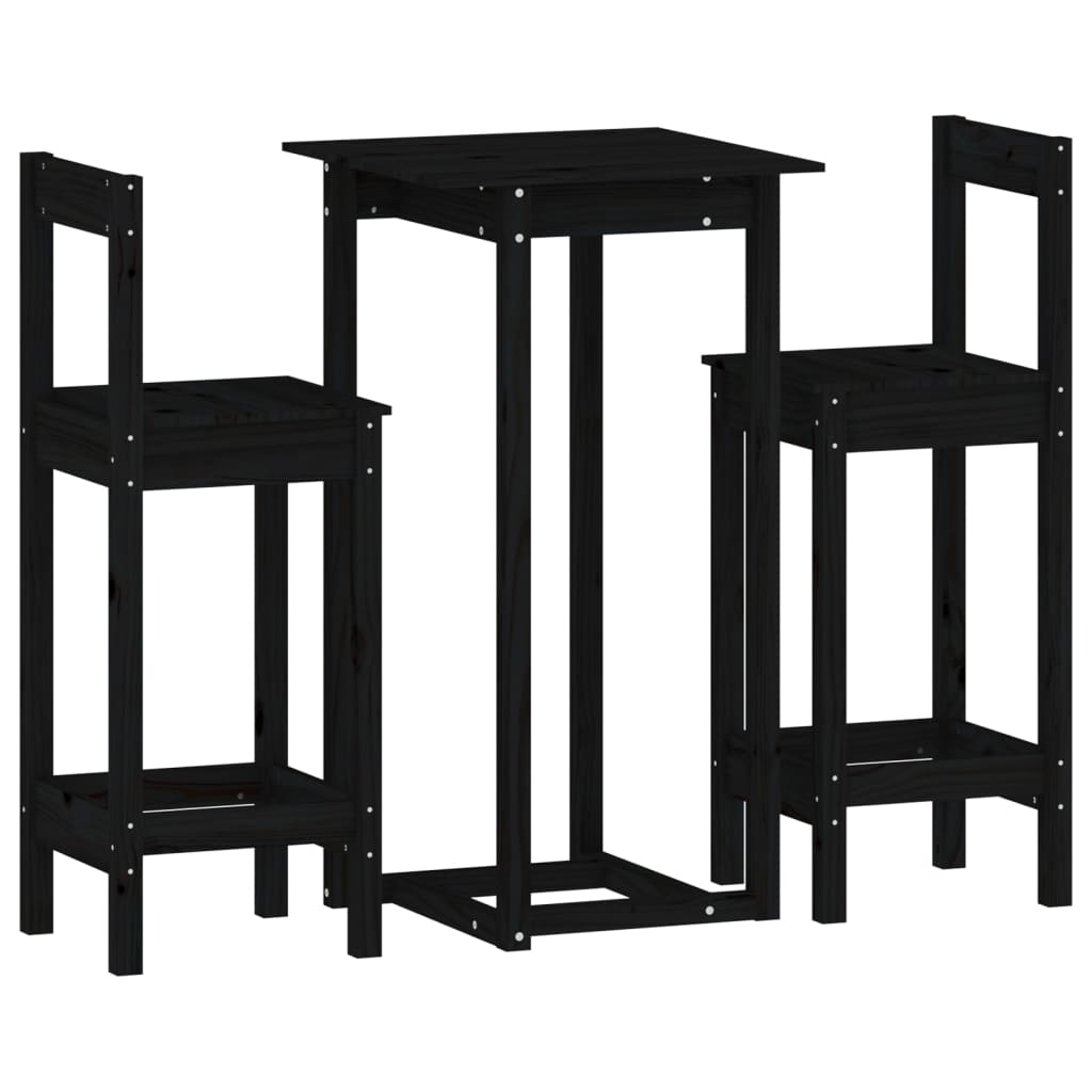 Set mobilier de bar, 3 piese, negru, lemn masiv de pin