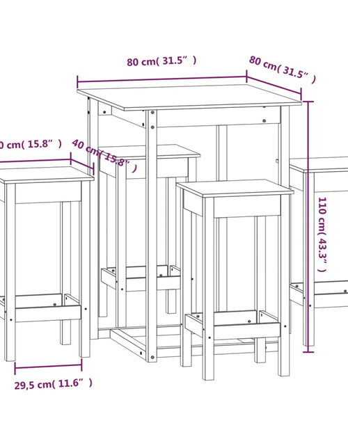 Încărcați imaginea în vizualizatorul Galerie, Set mobilier de bar, 5 piese, lemn masiv de pin
