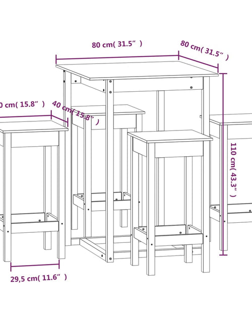 Încărcați imaginea în vizualizatorul Galerie, Set mobilier de bar, 5 piese, alb, lemn masiv de pin
