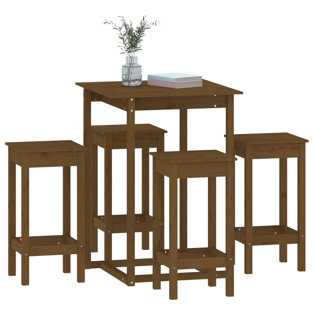 Set mobilier de bar, 5 piese, maro miere, lemn masiv de pin