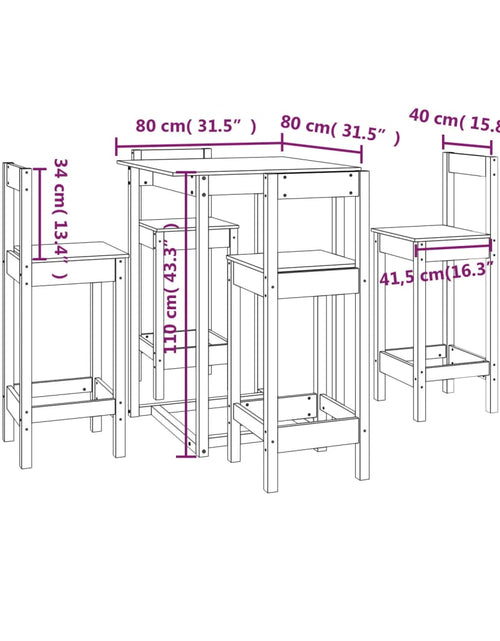 Încărcați imaginea în vizualizatorul Galerie, Set mobilier de bar, 5 piese, lemn masiv de pin
