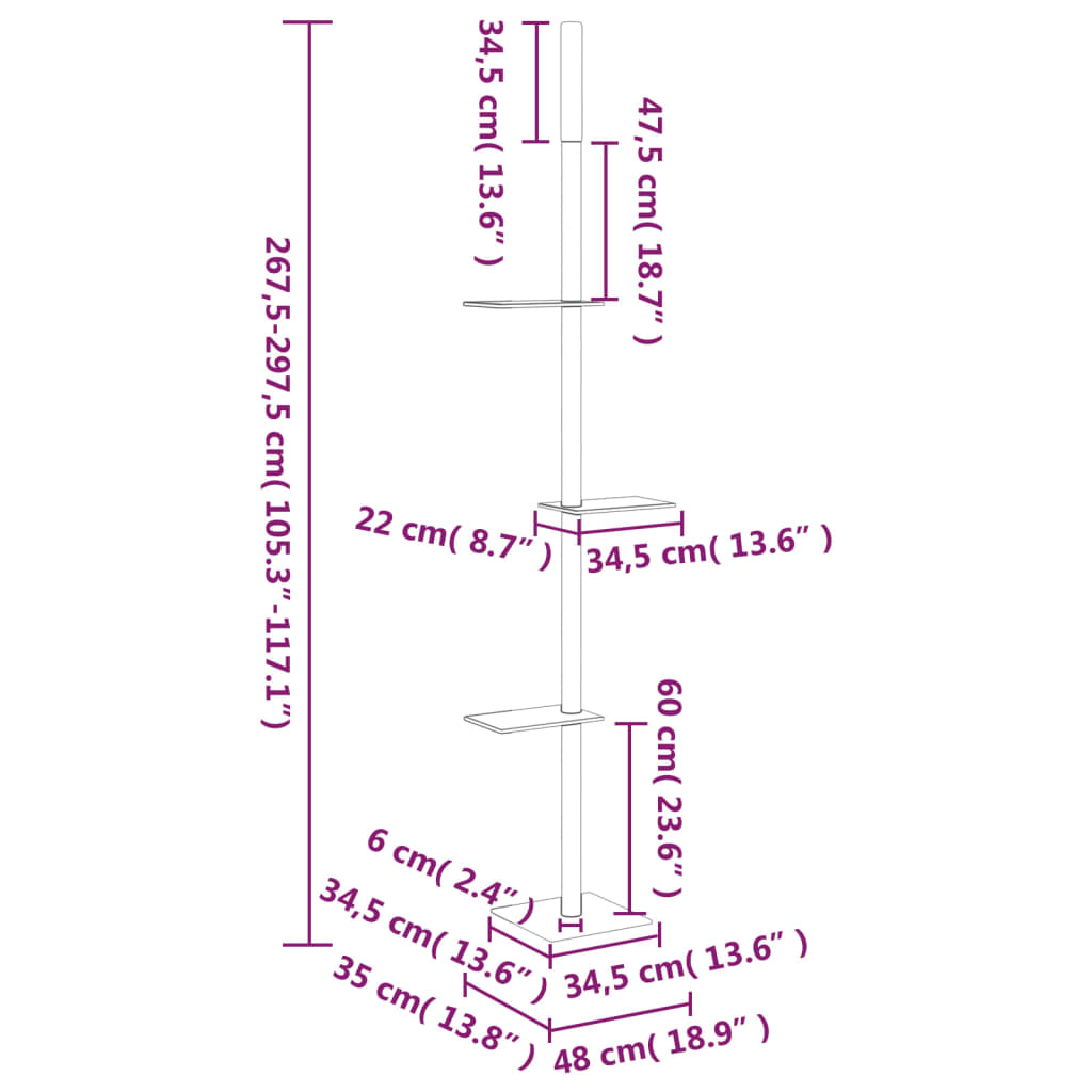 Ansamblu pisici din podea până la tavan, crem, 267,5-297,5 cm