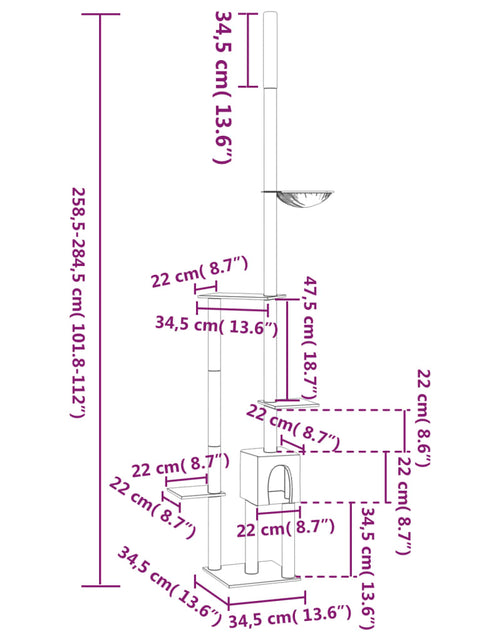 Încărcați imaginea în vizualizatorul Galerie, Ansamblu pisici podea până la tavan, gri închis, 258,5-284,5 cm
