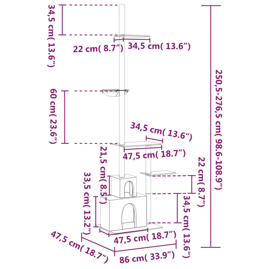 Ansamblu pisici podea până la tavan, gri închis, 250,5-276,5 cm