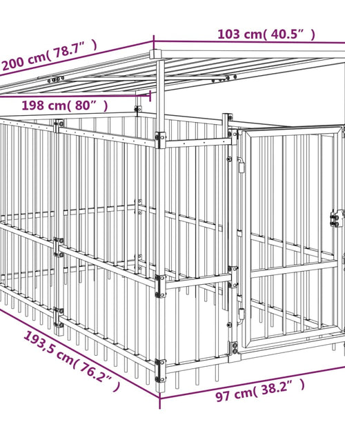 Загрузите изображение в средство просмотра галереи, Padoc pentru câini de exterior cu acoperiș, 1,88 m², oțel
