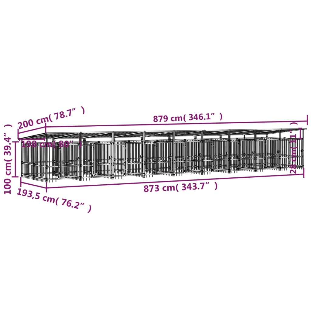 Padoc pentru câini de exterior cu acoperiș, 16,89 m², oțel