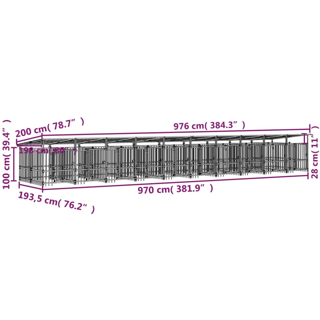 Padoc pentru câini de exterior cu acoperiș, 18,77 m², oțel