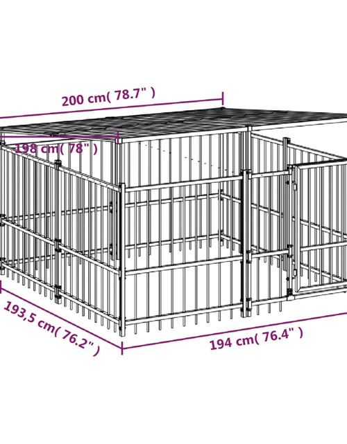 Загрузите изображение в средство просмотра галереи, Padoc pentru câini de exterior cu acoperiș, 3,75 m², oțel
