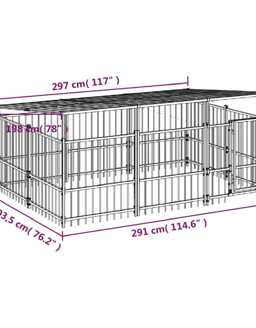 Încărcați imaginea în vizualizatorul Galerie, Padoc pentru câini de exterior cu acoperiș, 5,63 m², oțel
