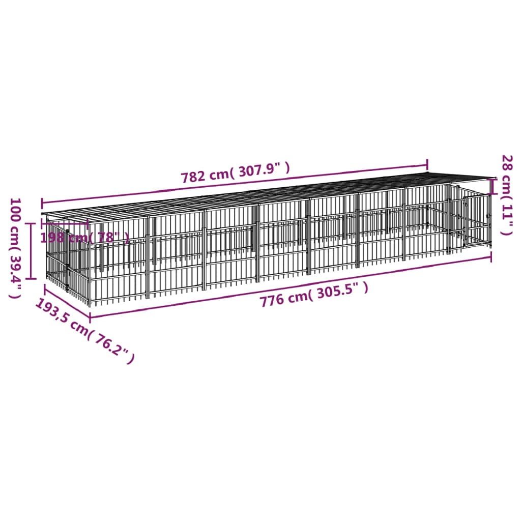 Padoc pentru câini de exterior cu acoperiș, 15,02 m², oțel