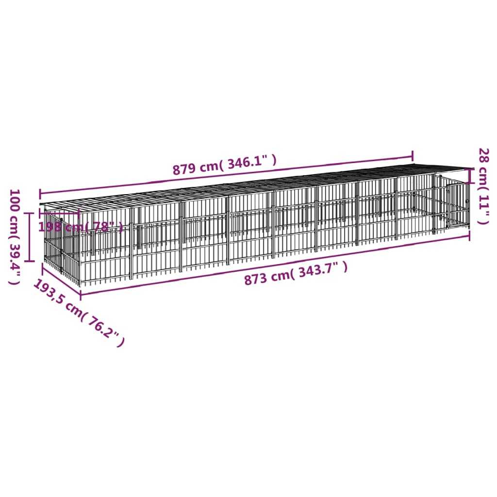 Padoc pentru câini de exterior cu acoperiș, 16,89 m², oțel