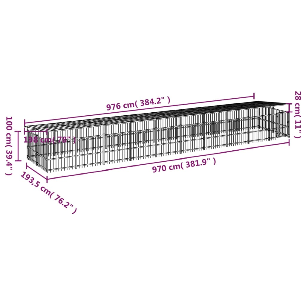 Padoc pentru câini de exterior cu acoperiș, 18,77 m², oțel