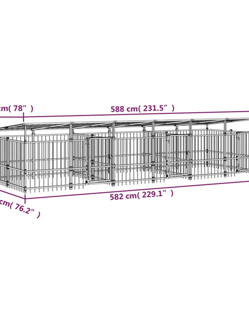 Încărcați imaginea în vizualizatorul Galerie, Padoc pentru câini de exterior cu acoperiș, 11,26 m², oțel

