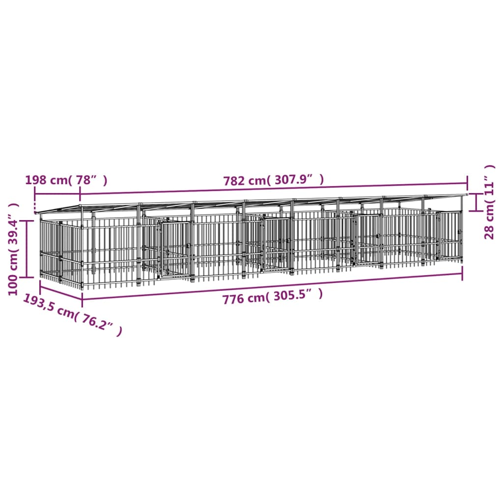 Padoc pentru câini de exterior cu acoperiș, 15,02 m², oțel