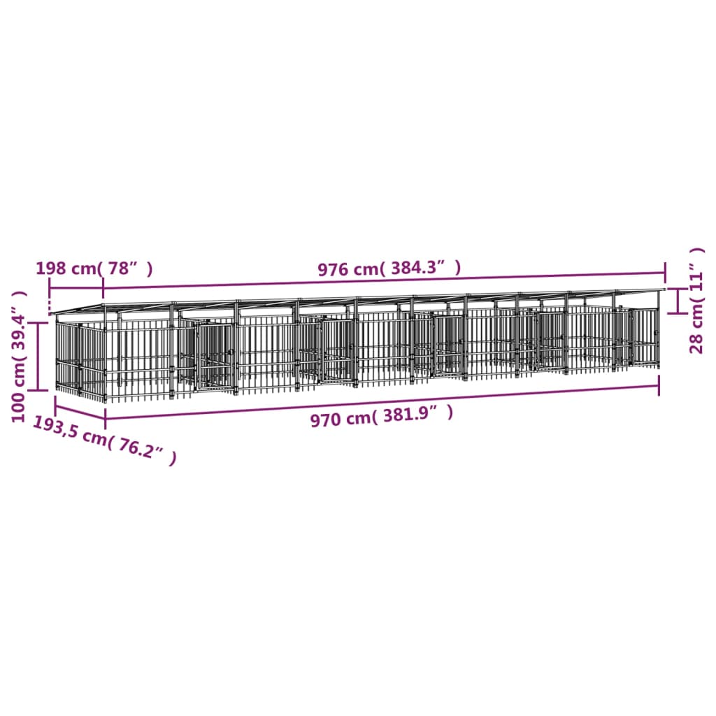 Padoc pentru câini de exterior cu acoperiș, 18,77 m², oțel