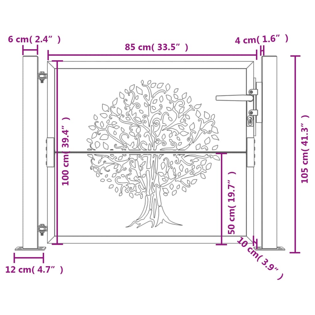 Poartă pentru grădină, antracit, 105x105 cm, oțel, design copac