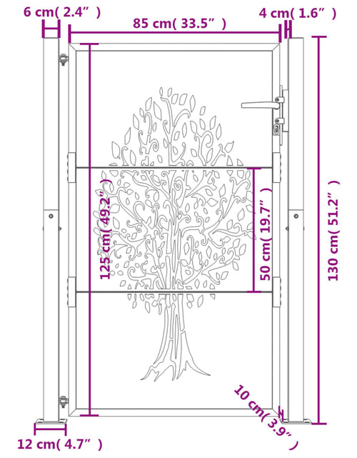 Încărcați imaginea în vizualizatorul Galerie, Poartă pentru grădină, antracit, 105x130 cm, oțel, design copac
