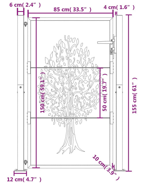 Încărcați imaginea în vizualizatorul Galerie, Poartă pentru grădină, antracit, 105x155 cm, oțel, design copac
