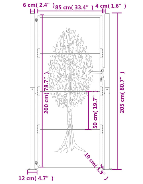 Încărcați imaginea în vizualizatorul Galerie, Poartă pentru grădină, antracit, 105x205 cm, oțel, design copac
