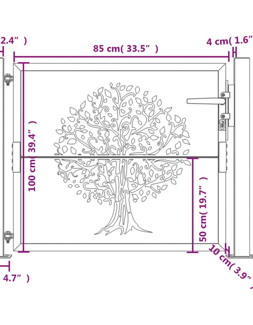 Загрузите изображение в средство просмотра галереи, Poartă pentru grădină, 105x105 cm, oțel corten, model copac
