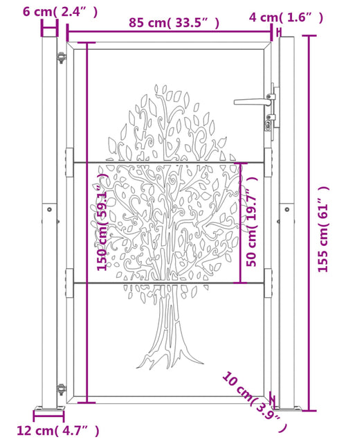 Încărcați imaginea în vizualizatorul Galerie, Poartă pentru grădină, 105x155 cm, oțel corten, model copac
