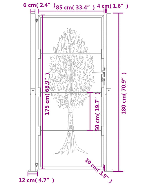 Încărcați imaginea în vizualizatorul Galerie, Poartă pentru grădină, 105x180 cm, oțel corten, model copac
