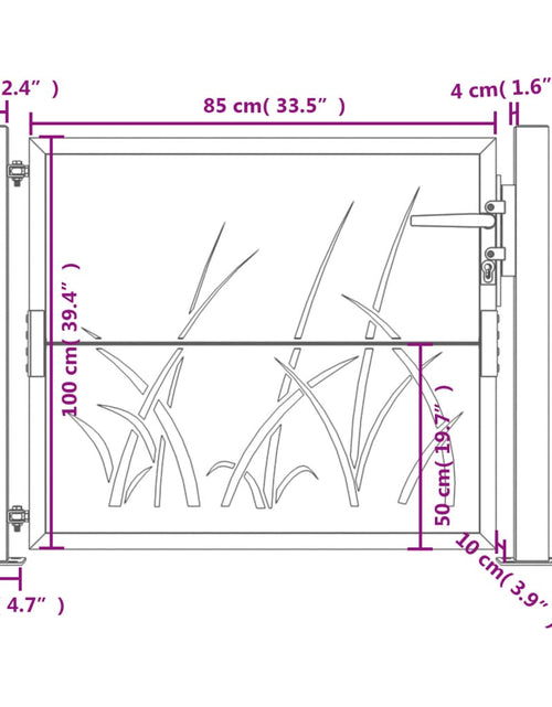 Загрузите изображение в средство просмотра галереи, Poartă pentru grădină, antracit, 105x105 cm, oțel, model iarbă
