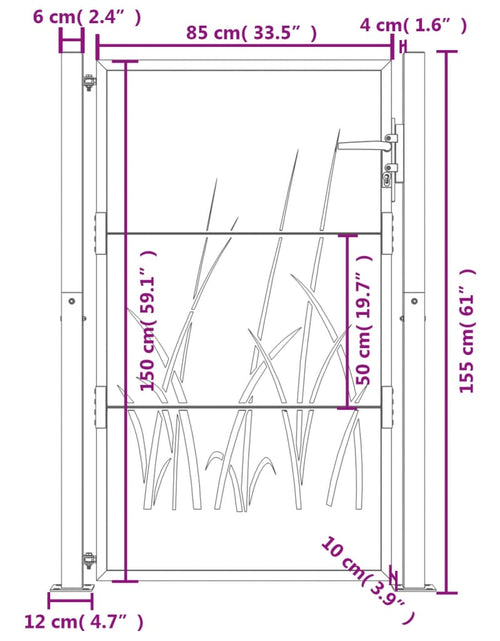 Încărcați imaginea în vizualizatorul Galerie, Poartă pentru grădină, antracit, 105x155 cm, oțel, model iarbă
