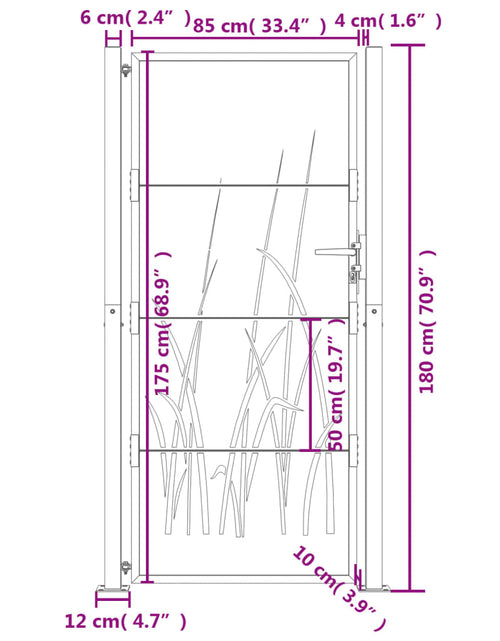 Încărcați imaginea în vizualizatorul Galerie, Poartă pentru grădină, antracit, 105x180 cm, oțel, model iarbă
