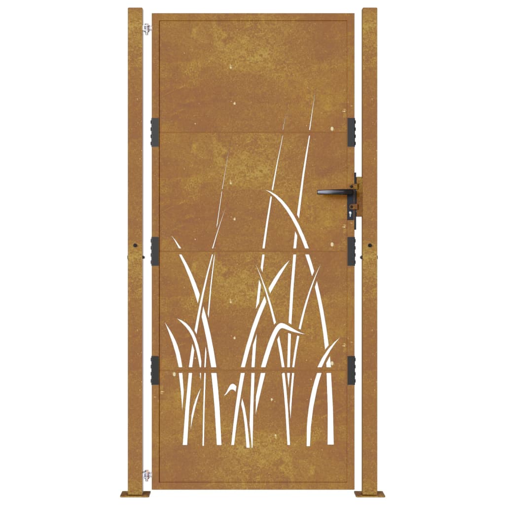 Poartă pentru grădină, 105x205 cm, oțel corten, model iarbă