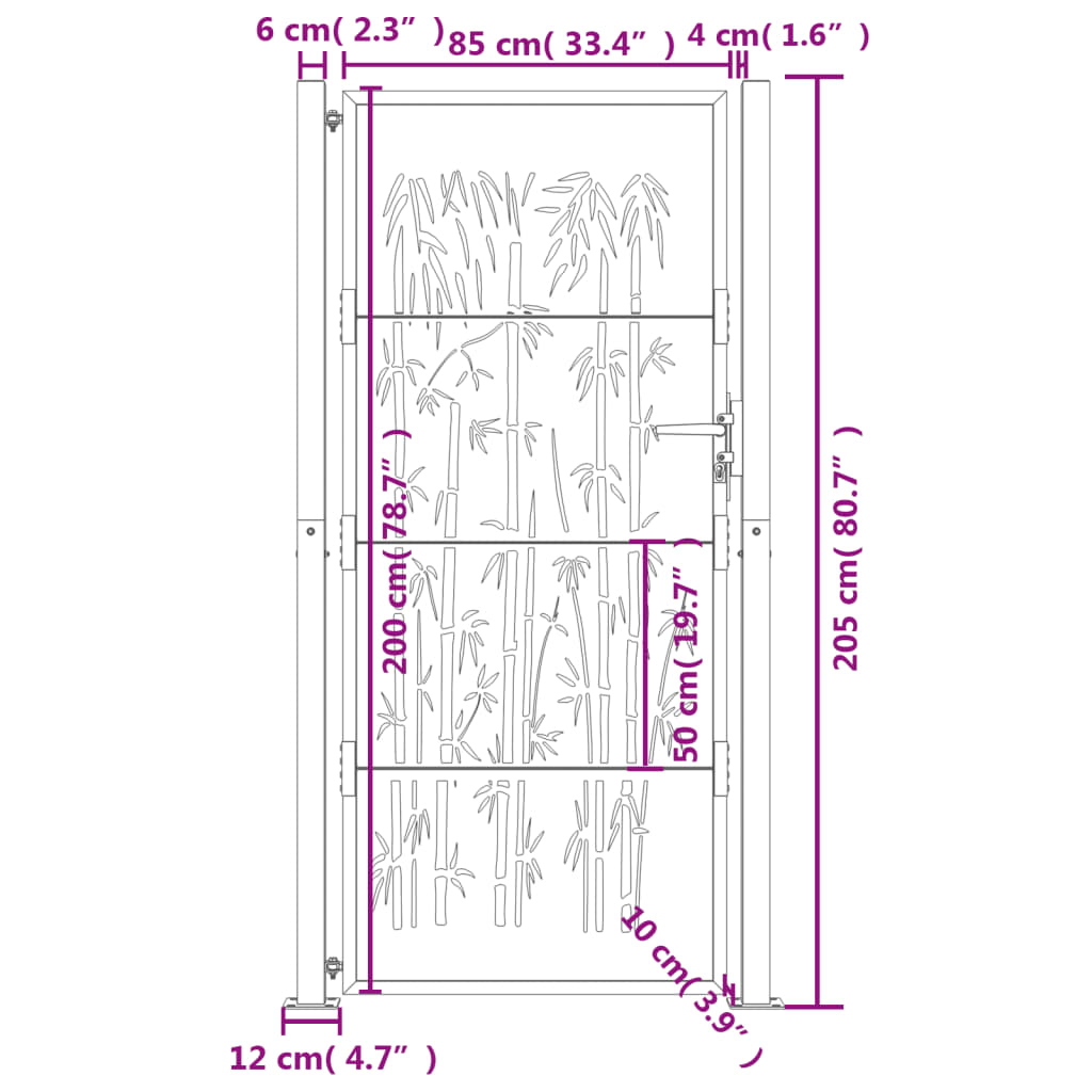 Poartă pentru grădină, antracit, 105x205 cm, oțel, model bambus