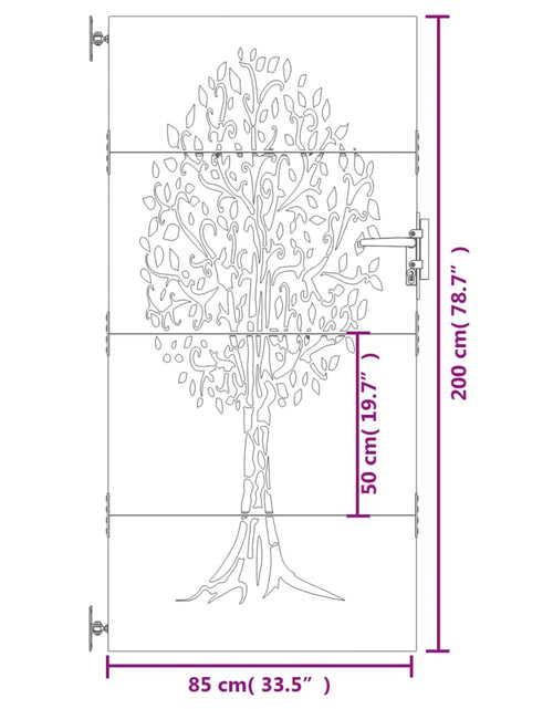 Încărcați imaginea în vizualizatorul Galerie, Poartă pentru grădină, 85x200 cm, oțel corten, model copac
