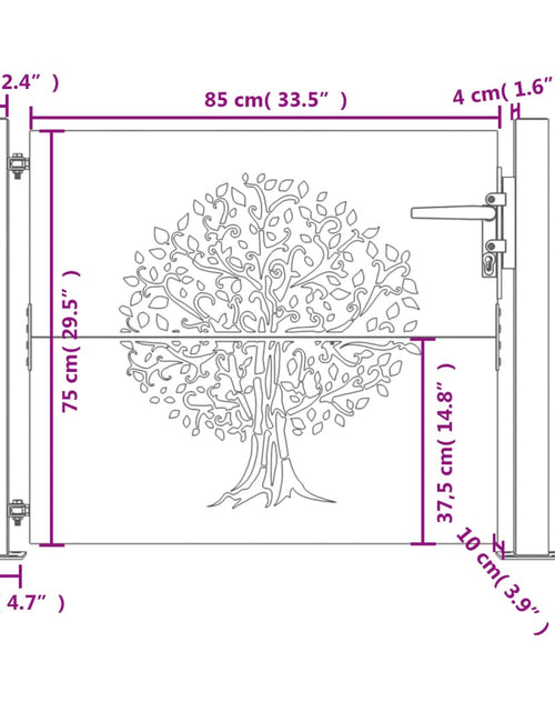 Încărcați imaginea în vizualizatorul Galerie, Poartă pentru grădină, 105x80 cm, oțel corten, model copac
