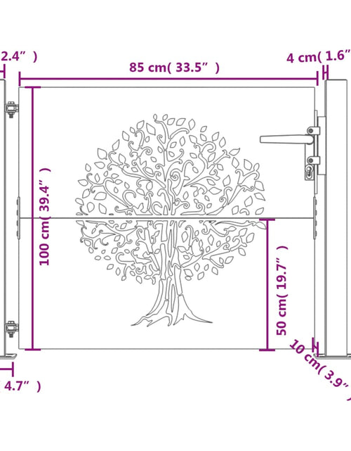 Încărcați imaginea în vizualizatorul Galerie, Poartă pentru grădină, 105x105 cm, oțel corten, model copac
