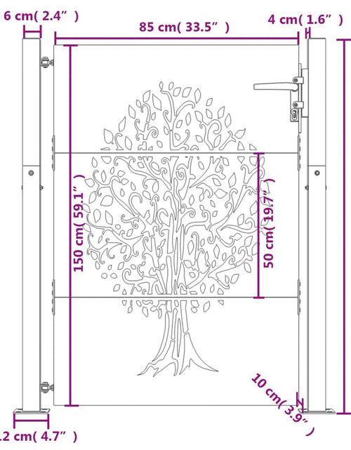 Încărcați imaginea în vizualizatorul Galerie, Poartă pentru grădină, 105x155 cm, oțel corten, model copac
