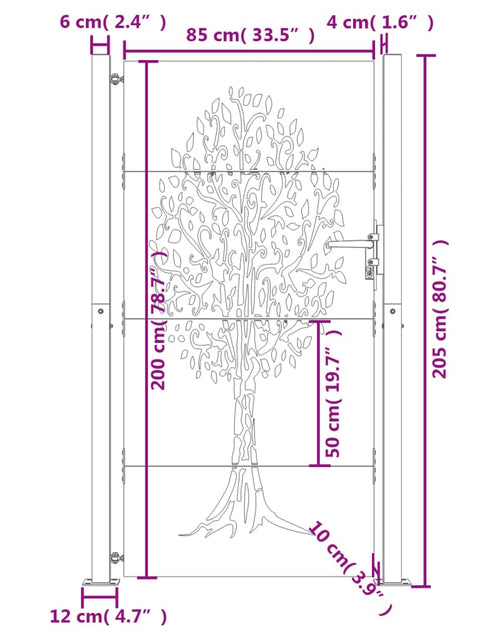 Загрузите изображение в средство просмотра галереи, Poartă de grădină, 105x205 cm, oțel corten, model copac
