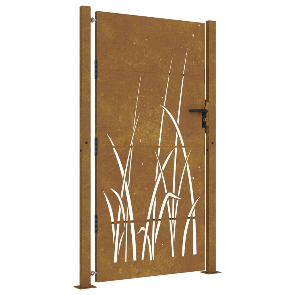 Poartă pentru grădină, 105x205 cm, oțel corten, model iarbă