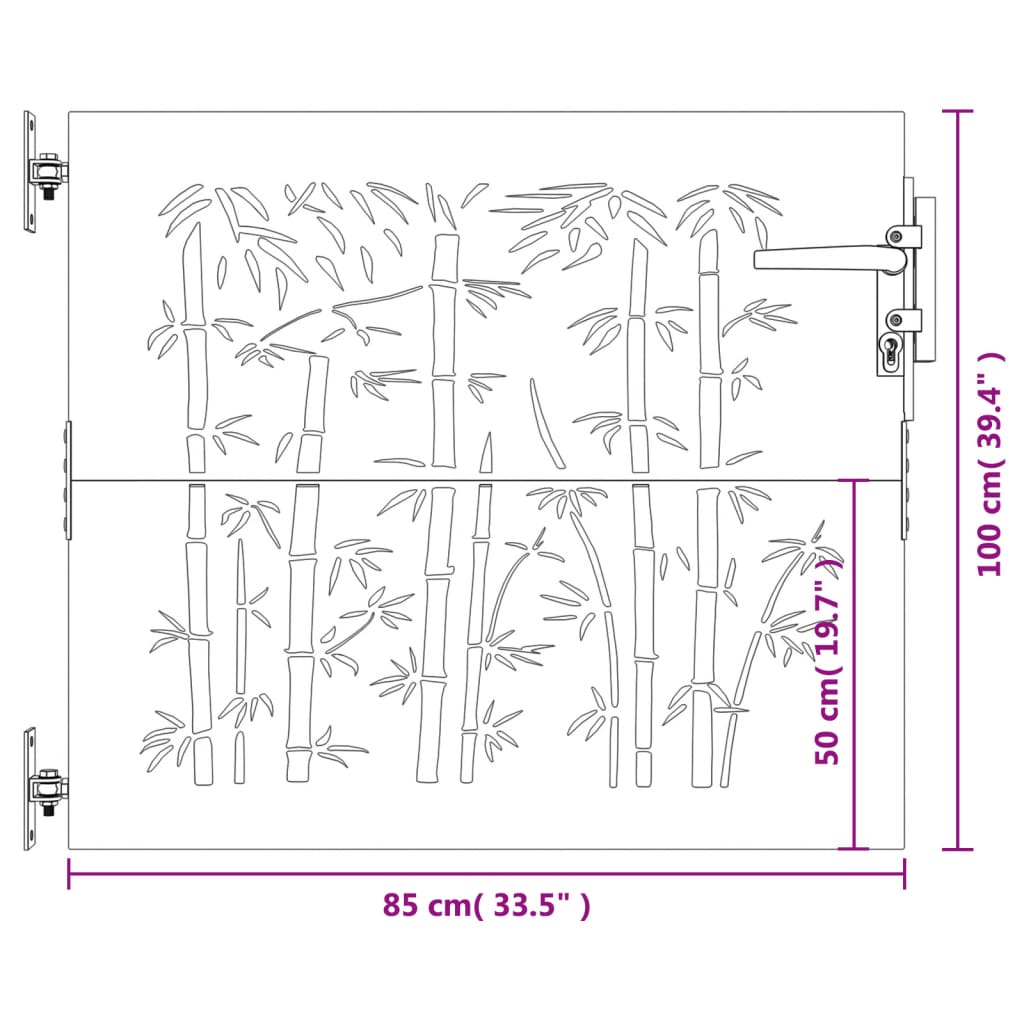 Poartă pentru grădină, 85x100 cm, oțel corten, model bambus