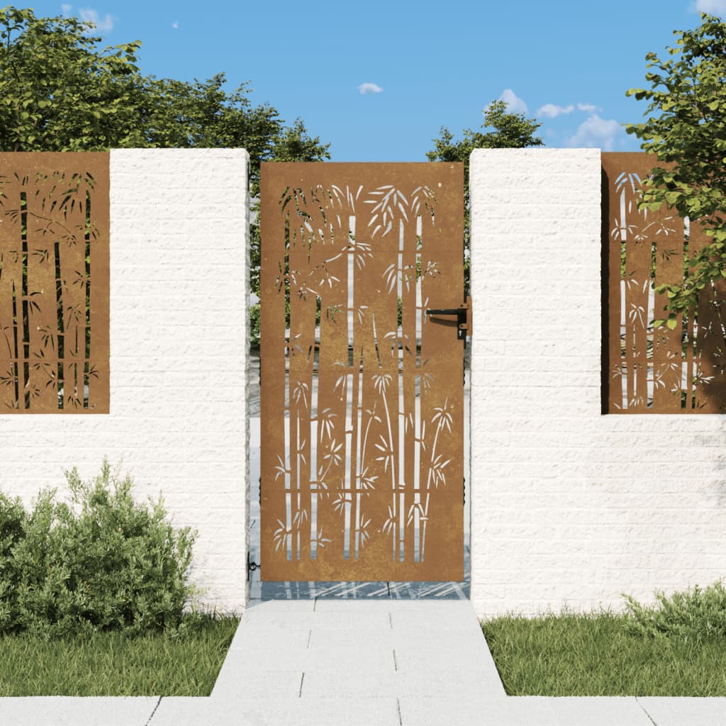 Poartă pentru grădină, 85x175 cm, oțel corten, model bambus