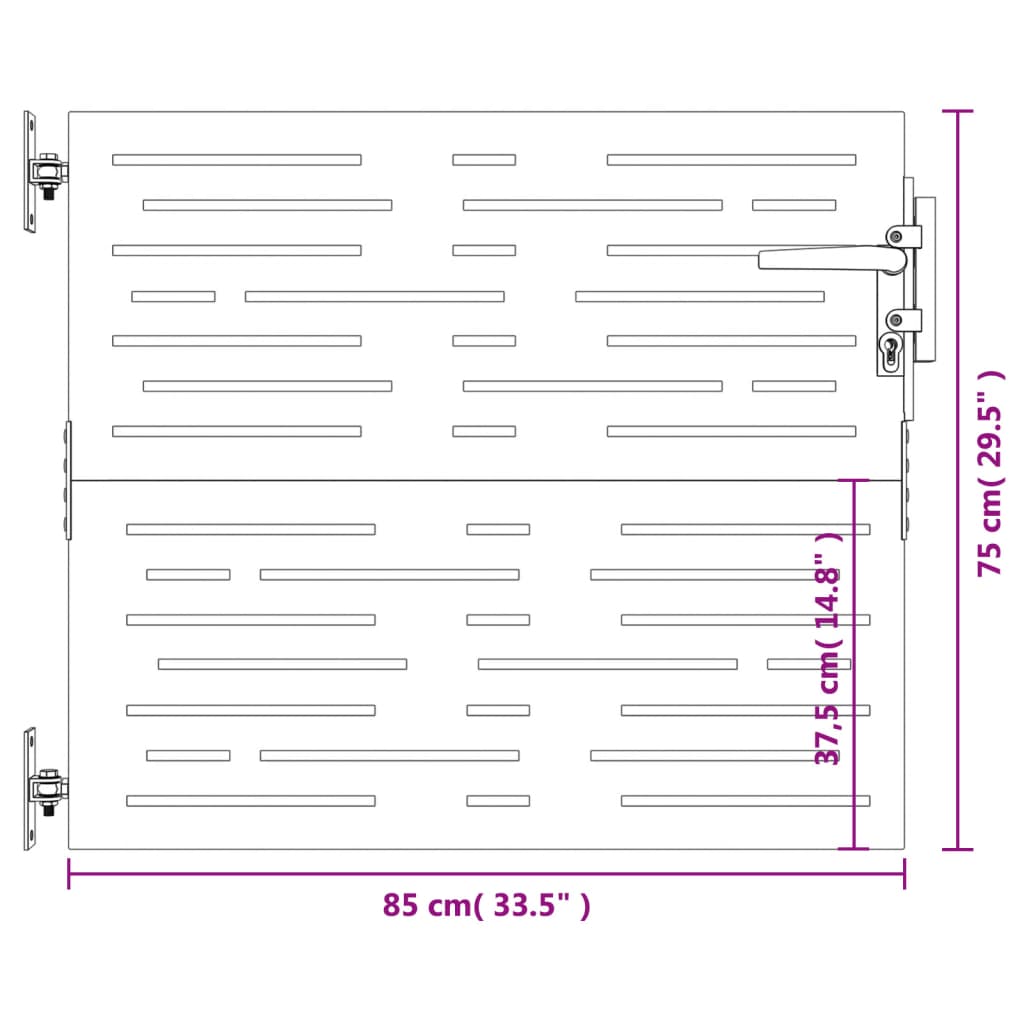 Poartă pentru grădină, 85x75 cm, oțel corten, dreptunghiuri