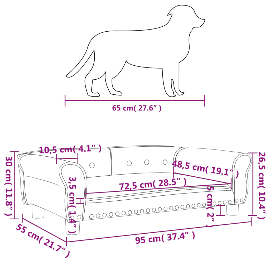 Pat de câini, crem, 95x55x30 cm, catifea